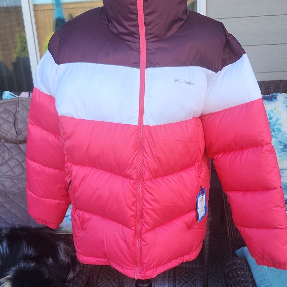 Columbia Womens Color Block Puffer Jacket NWT Size 1X Magenta White